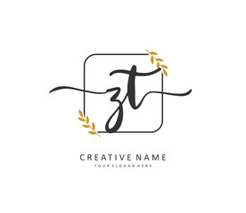 Z T ZT Initial letter handwriting and signature logo. A concept handwriting initial logo with template element.