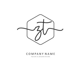 Z T ZT Initial letter handwriting and signature logo. A concept handwriting initial logo with template element.