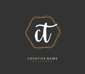 C T CT Initial letter handwriting and signature logo. A concept handwriting initial logo with template element.