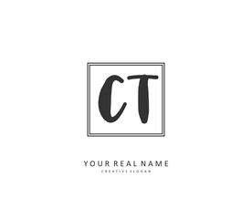 C T CT Initial letter handwriting and signature logo. A concept handwriting initial logo with template element.