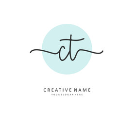 C T CT Initial letter handwriting and signature logo. A concept handwriting initial logo with template element.