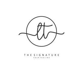 L T LT Initial letter handwriting and signature logo. A concept handwriting initial logo with template element.