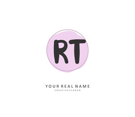 R T RT Initial letter handwriting and signature logo. A concept handwriting initial logo with template element.