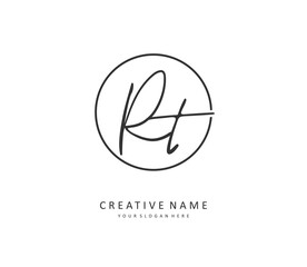 R T RT Initial letter handwriting and signature logo. A concept handwriting initial logo with template element.