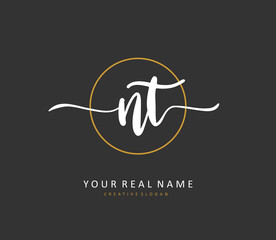 N T NT Initial letter handwriting and signature logo. A concept handwriting initial logo with template element.