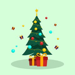 flat design illustration christmas tree with gift boxes