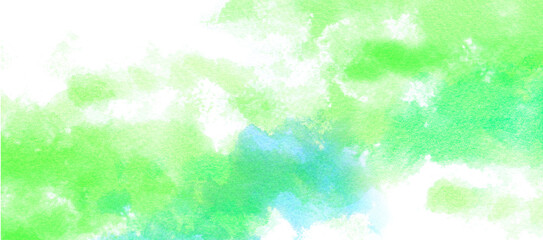 ブルーとグリーンのアブストラクト　水彩タッチ　　背景は白
