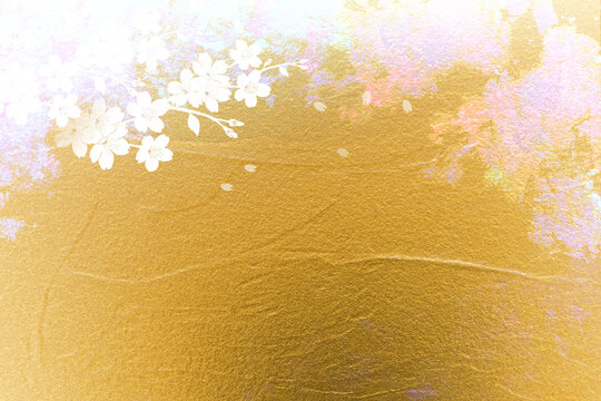 桜と金色のテクスチュア 背景素材（アブストラクト）
