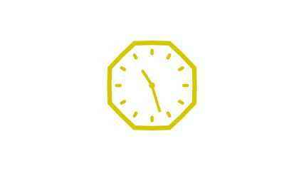 Amazing yellow color counting down clock isolated on white background, 12 hours clock icon