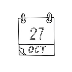 calendar hand drawn in doodle style. October 27. World Day for Audiovisual Heritage, date. icon, sticker, element, design. planning, business holiday
