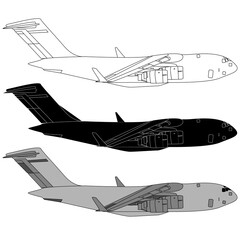 Set of airplanes silhouettes. Planes in flight, vector illustration of aircrafts