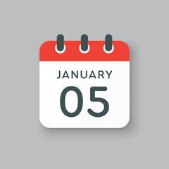 Icon day date 5 January, template calendar page