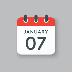 Icon day date 7 January, template calendar page