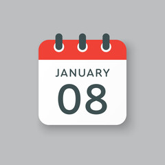 Icon day date 8 January, template calendar page