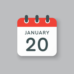 Icon day date 20 January, template calendar page