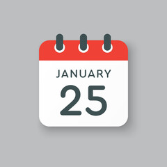 Icon day date 25 January, template calendar page