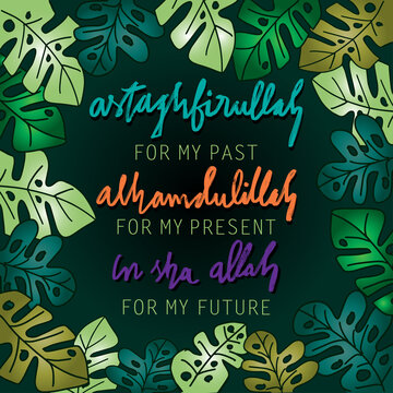 Astaghfirullah for the Past, Alhamdulillah for the present, In Sha Allah for the future. Prayer, card.