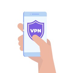 VPN, Virtual Private Network Mobile service concept. Protect personal data in smartphone. Vector illustration