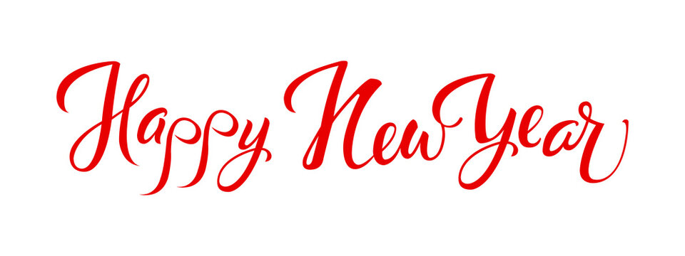 Happy new year hand lettering calligraphy isolated on white background.
