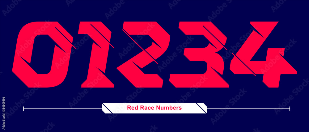 Fototapete numbers typography font red race speed modern style in a set 01234