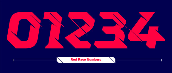 Numbers Typography Font Red race speed modern style in a set 01234
