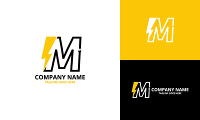 Flash initial letter M Logo Icon Template. Illustration vector graphic. Design concept Electrical Bolt With letter  symbol. Perfect for corporate, technology, initial , more technology brand identity
