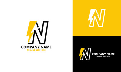 Flash initial letter N Logo Icon Template. Illustration vector graphic. Design concept Electrical Bolt With letter  symbol. Perfect for corporate, technology, initial , more technology brand identity