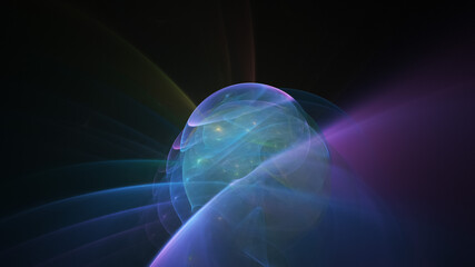 Abstract colorful blue and violet glass shapes. Fantasy light background. Digital fractal art. 3d rendering.