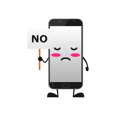 vector illustration of cute smartphone mascot or character holding sign say no. cute smartphone Concept White Isolated. Flat Cartoon Style Suitable for Landing Page, Banner, Flyer, Sticker.