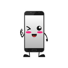 vector illustration of cute smartphone mascot or character agree okay. cute smartphone Concept White Isolated. Flat Cartoon Style Suitable for Landing Page, Banner, Flyer, Sticker.