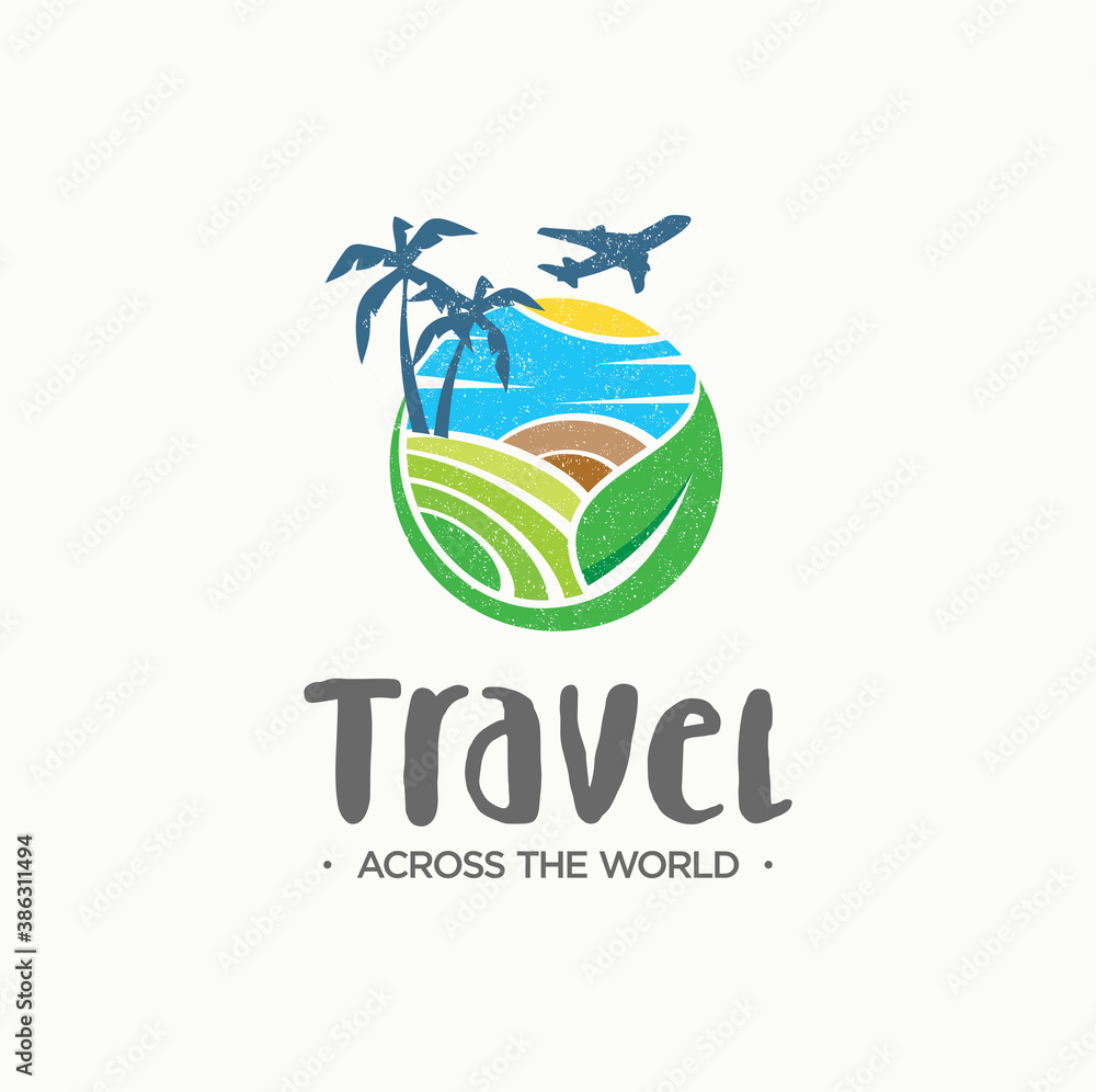 Wall mural travel agency logo on white background. symbol of vacation. creative travel logo for tourist, vacati