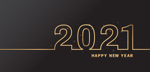 Happy New Year 2021 With Glitter on Black background. Vector illustration.