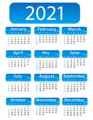 Calendar for 2021 vector illustration
