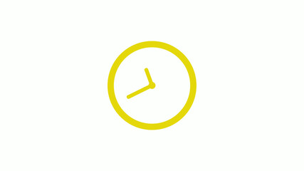 Amazing yellow color circle clock icon on white background, 12 hours clock icon