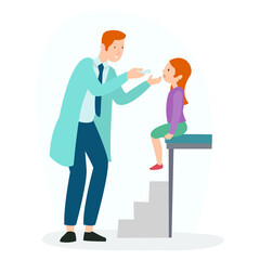 A pediatrician is examining the condition of the teeth in a pediatric patient