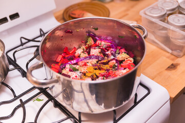 Fresh Vegetables in Stainless Cooking Pot