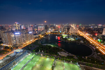 Fototapeta premium Hanoi skyline cityscape during sunset period at Nhan Chinh ward, Cau Giay district in 2020