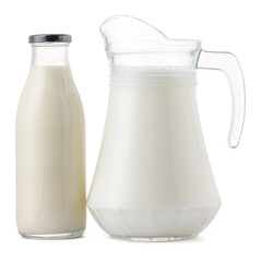 Glassware full of fresh milk isolated on white