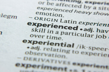 Word or phrase Experienced in a dictionary.