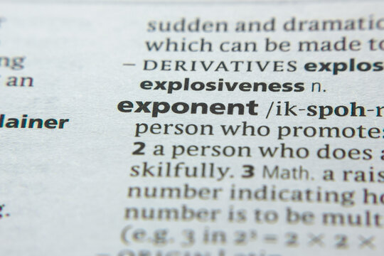 Word or phrase Exponent in a dictionary.
