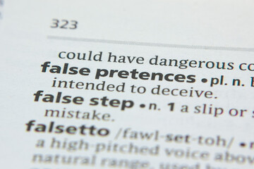 Obraz premium Word or phrase False Pretences in a dictionary.