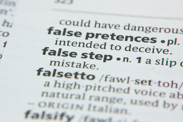 Word or phrase False Step in a dictionary.