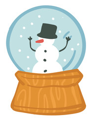Snowball with snowfall and snowman, xmas holidays toy