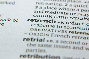 Word or phrase Retrench in a dictionary.