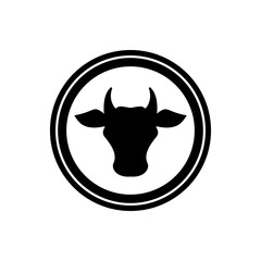 Cow head in circle. line icon. Farm Animal label. Beef, milk, lactose symbol.