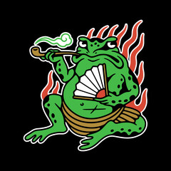 SMOKING TOAD WITH FAN COLOR BLACK BACKGROUND
