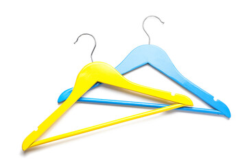 Clothes hangers on white background