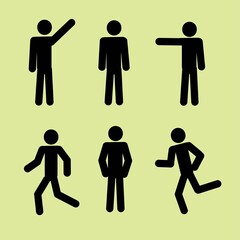 Stick man stands in different poses, walks and runs. A set of icons. Human figures.