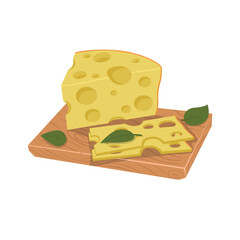 cartoon piece of cheese and sliced pieces on the board.