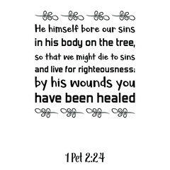 He himself bore our sins in his body on the tree, so that we might die to sins and live for righteousness. Bible verse quote